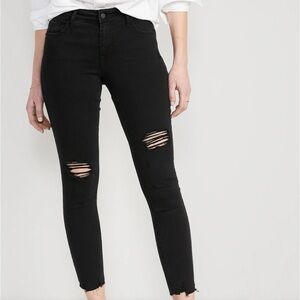OLD NAVY High-Waisted Black Gray Wash Distressed Rockstar Super-Skinny Jeans